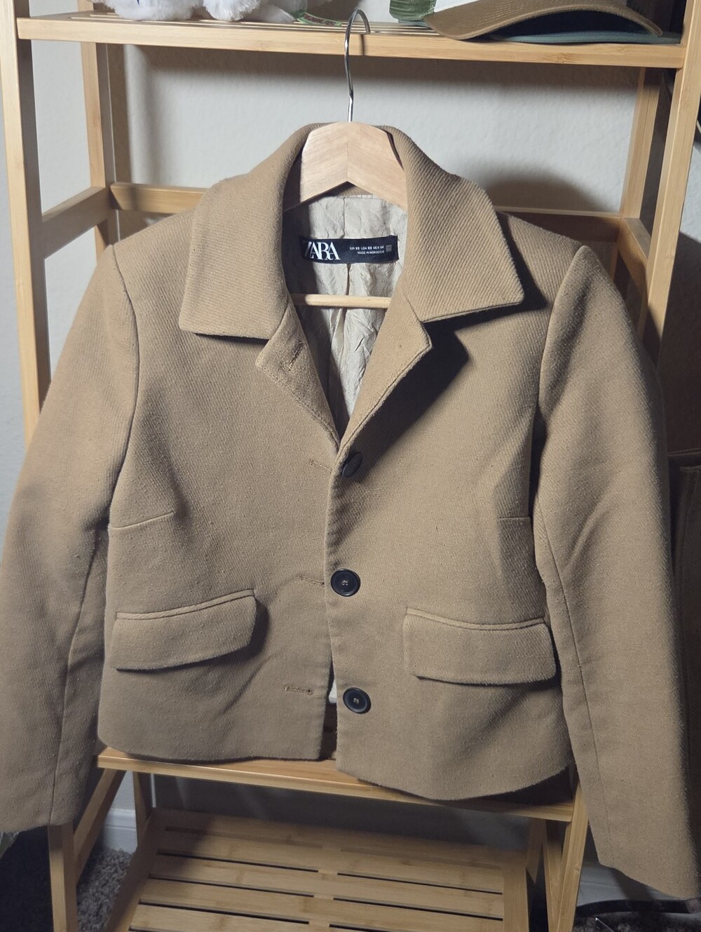 Zara Camel Tan Wool Blend Cropped Peacoat Jacket XS
